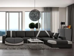 Canapé D'angle Droit En Simili MINTIKA - Noir Et Bandes Blanches