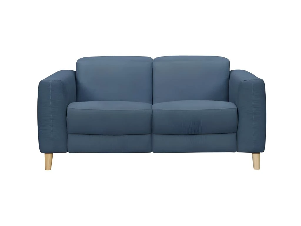 Canapé Relaxation 2 Places En Tissu Bleu Et Pieds Bois - POLO 3 Canapé Relaxation 2 Places En Tissu Bleu Et Pieds Bois - POLO – Image 3