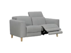 Canapé Relaxation 2 Places En Tissu Gris Et Pieds Bois - POLO