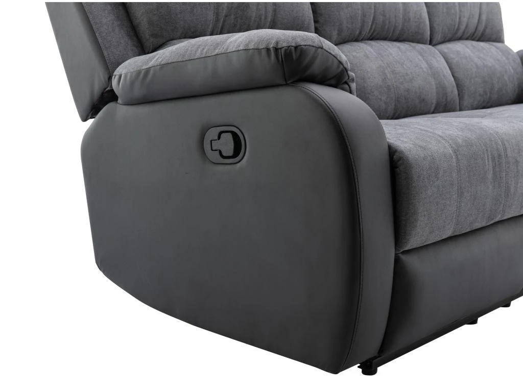 Canapé 3 Places Relax En Microfibre Et Simili Gris Et Noir BRODY 7 Canapé 3 Places Relax En Microfibre Et Simili Gris Et Noir BRODY – Image 7