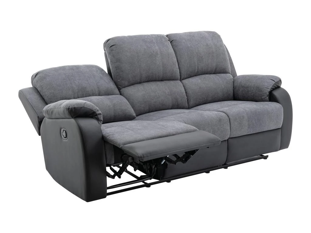 Canapé 3 Places Relax En Microfibre Et Simili Gris Et Noir BRODY 4 Canapé 3 Places Relax En Microfibre Et Simili Gris Et Noir BRODY – Image 4