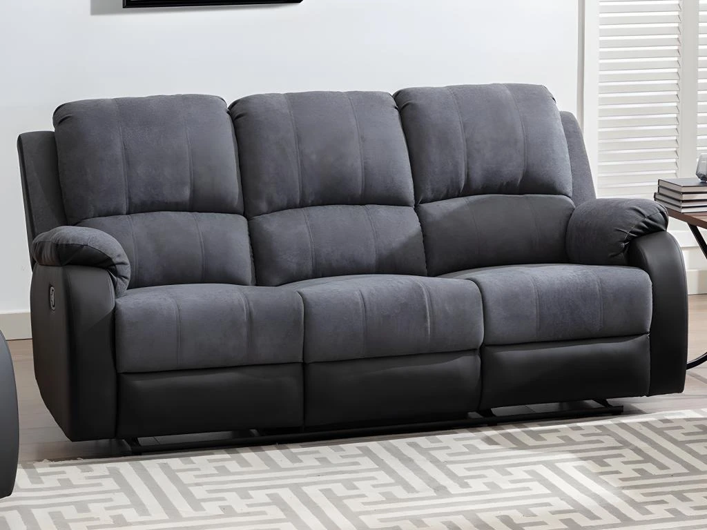 Canapé 3 Places Relax En Microfibre Et Simili Gris Et Noir BRODY 1 Canapé 3 Places Relax En Microfibre Et Simili Gris Et Noir BRODY