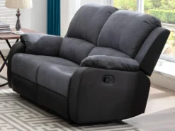 Canapé 2 Places Relax En Microfibre Et Simili Gris Et Noir BRODY