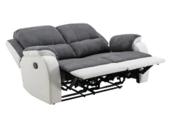 Canapé 2 Places Relax En Microfibre Et Simili Gris Et Blanc BRODY -Canapé Soldes Boutique canape 10678691