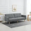 Canapé Convertible 2 Places Design Scandinave Dossier Inclinable 3 Positions Piètement Bois Tissu Aspect Lin Gris