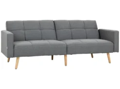 Canapé Convertible 2 Places Design Scandinave Dossier Inclinable 3 Positions Piètement Bois Tissu Aspect Lin Gris -Canapé Soldes Boutique canape 10678787