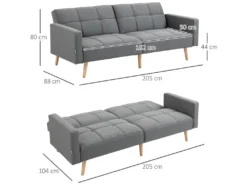 Canapé Convertible 2 Places Design Scandinave Dossier Inclinable 3 Positions Piètement Bois Tissu Aspect Lin Gris -Canapé Soldes Boutique canape 10678789