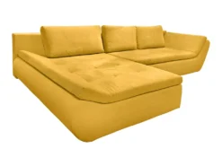 Canapé Convertible Angle Gauche En Tissu Côtelé Jaune - WINNIE