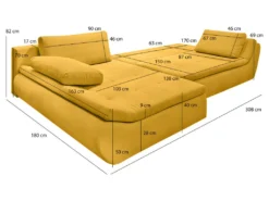 Canapé Convertible Angle Gauche En Tissu Côtelé Jaune - WINNIE -Canapé Soldes Boutique canape 10685865