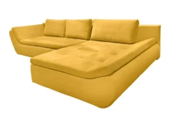 Canapé Convertible Angle Droit En Tissu Côtelé Jaune - WINNIE