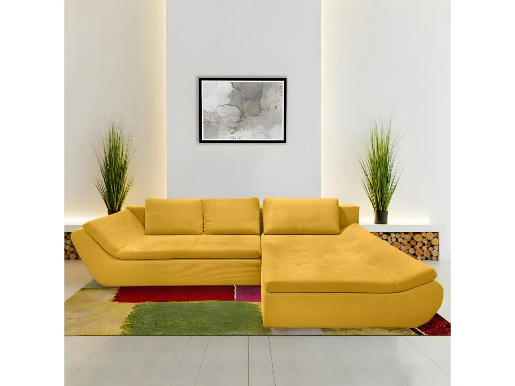 Canapé Convertible Angle Droit En Tissu Côtelé Jaune - WINNIE 2 Canapé Convertible Angle Droit En Tissu Côtelé Jaune - WINNIE – Image 2