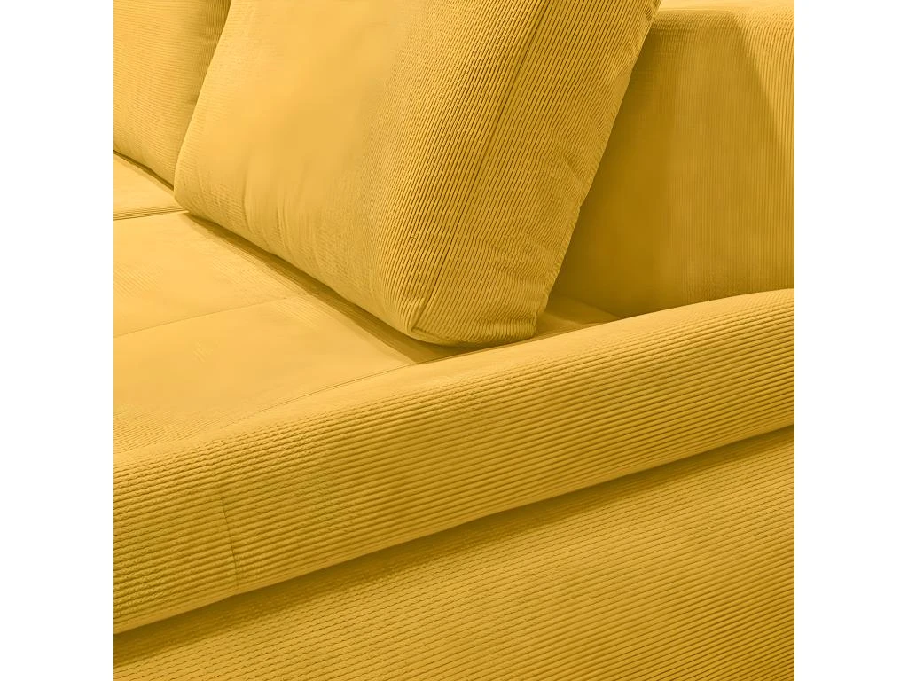 Canapé Convertible Angle Droit En Tissu Côtelé Jaune - WINNIE 4 Canapé Convertible Angle Droit En Tissu Côtelé Jaune - WINNIE – Image 4