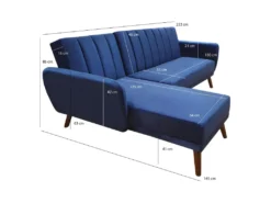 Canapé Angle Gauche Convertible Velours Bleu Et Piètement Bois - URSULE -Canapé Soldes Boutique canape 10686027