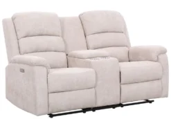 Canapé 2 Places Relax électrique En Tissu Beige Avec Tablette NEVERS