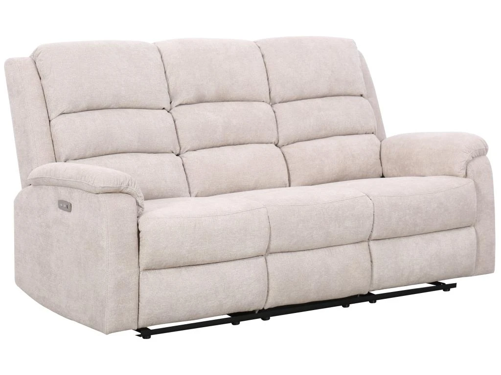 Canapé 3 Places Relax électrique En Tissu Beige Avec Tablette NEVERS 3 Canapé 3 Places Relax électrique En Tissu Beige Avec Tablette NEVERS – Image 3