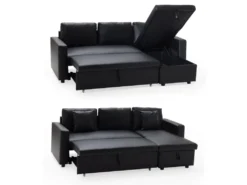 Canapé D'angle Convertible Simili CLARK 3 Places Noir - HAPPY GARDEN -Canapé Soldes Boutique canape 10779061