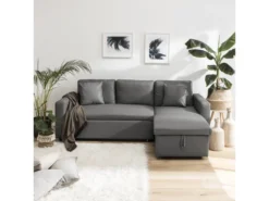 Canapé D'angle Convertible Simili CLARK 3 Places Gris - HAPPY GARDEN
