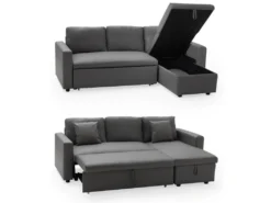 Canapé D'angle Convertible Simili CLARK 3 Places Gris - HAPPY GARDEN -Canapé Soldes Boutique canape 10779085