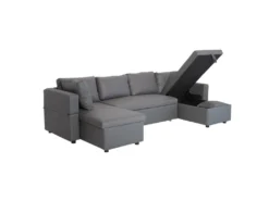 Canapé Panoramique Convertible Simili SCOTT 4 Places Gris - HAPPY GARDEN -Canapé Soldes Boutique canape 10779097
