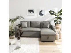 Canapé D'angle Convertible Simili CLARK 3 Places Taupe - HAPPY GARDEN