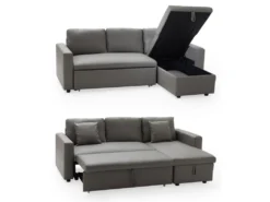Canapé D'angle Convertible Simili CLARK 3 Places Taupe - HAPPY GARDEN -Canapé Soldes Boutique canape 10779135