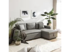 Canapé D'angle Convertible Simili CLARK 3 Places Taupe - HAPPY GARDEN -Canapé Soldes Boutique canape 10779141