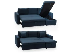 Canapé D'angle Convertible CLARK 3 Places Bleu - HAPPY GARDEN -Canapé Soldes Boutique canape 10780535