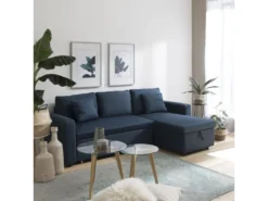 Canapé D'angle Convertible CLARK 3 Places Bleu - HAPPY GARDEN -Canapé Soldes Boutique canape 10780541