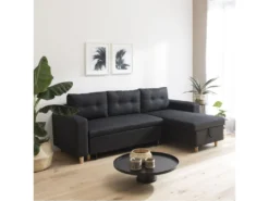 Canapé D'angle Convertible WADE 3 Places Gris Anthracite - HAPPY GARDEN -Canapé Soldes Boutique canape 10780553