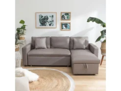 Canapé D'angle Convertible CLARK 3 Places Taupe - HAPPY GARDEN