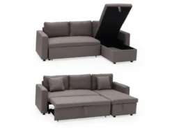 Canapé D'angle Convertible CLARK 3 Places Taupe - HAPPY GARDEN -Canapé Soldes Boutique canape 10780583