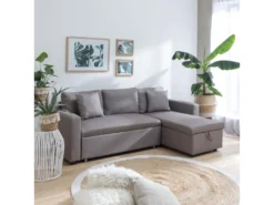 Canapé D'angle Convertible CLARK 3 Places Taupe - HAPPY GARDEN -Canapé Soldes Boutique canape 10780589