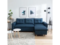 Canapé D'angle Convertible WADE 3 Places Bleu - HAPPY GARDEN