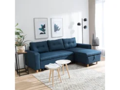 Canapé D'angle Convertible WADE 3 Places Bleu - HAPPY GARDEN -Canapé Soldes Boutique canape 10780601