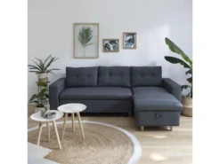 Canapé D'angle Convertible WADE 3 Places Gris Chiné - HAPPY GARDEN