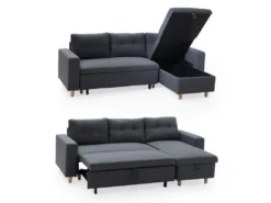 Canapé D'angle Convertible WADE 3 Places Gris Chiné - HAPPY GARDEN -Canapé Soldes Boutique canape 10780621