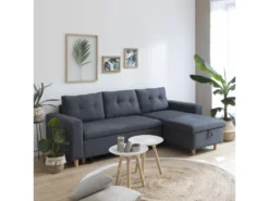 Canapé D'angle Convertible WADE 3 Places Gris Chiné - HAPPY GARDEN -Canapé Soldes Boutique canape 10780627