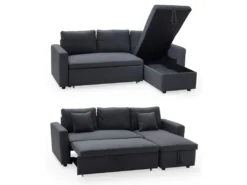 Canapé D'angle Convertible CLARK 3 Places Gris Chiné - HAPPY GARDEN -Canapé Soldes Boutique canape 10780661