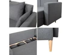 Canapé D'angle Convertible ANTONI 3 Places Gris - HAPPY GARDEN -Canapé Soldes Boutique canape 10780687