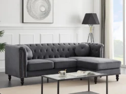 Canapé D'angle Réversible En Velours Anthracite TURNER