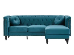 Canapé D'angle Réversible En Velours Bleu Canard TURNER -Canapé Soldes Boutique canape 10839087