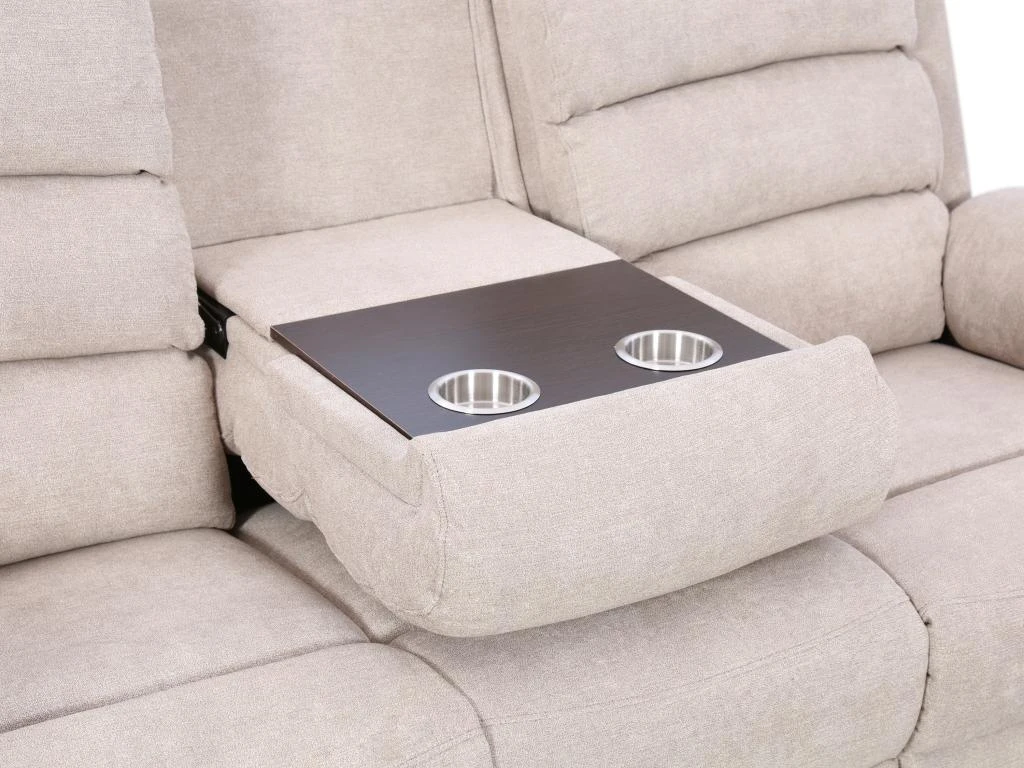 Canapé 3 Places Relax électrique En Tissu Beige Avec Tablette NEVERS 5 Canapé 3 Places Relax électrique En Tissu Beige Avec Tablette NEVERS – Image 5