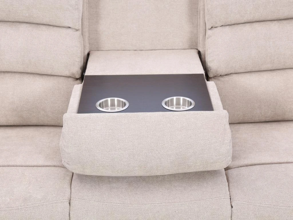 Canapé 3 Places Relax électrique En Tissu Beige Avec Tablette NEVERS 6 Canapé 3 Places Relax électrique En Tissu Beige Avec Tablette NEVERS – Image 6