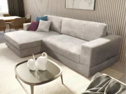 Canapé D'angle Gauche En Velours Côtelé Gris CURIPINA -Canapé Soldes Boutique canape 10878141