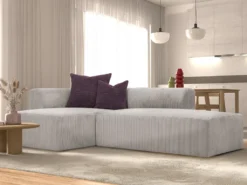 Canapé D'angle Gauche En Velours Côtelé Gris JANAO -Canapé Soldes Boutique canape 10878157