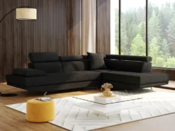 Canapé D'angle XL En Tissu ROMAIN - Noir Angle Droit -Canapé Soldes Boutique canape 10878373