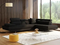 Canapé D'angle XL En Tissu ROMAIN - Noir Angle Gauche -Canapé Soldes Boutique canape 10878445