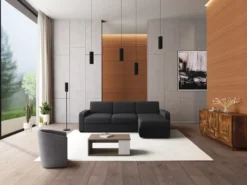 Canapé D'angle Convertible Express Et Réversible FLAVIEN En Tissu - Bleu -Canapé Soldes Boutique canape 10878519