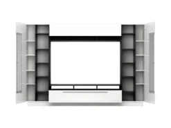 Ensemble Canapé D'angle Panoramique Convertible Et Réversible Noir Et Anthracite AZELMA Et Mur TV Blanc BLAKE -Canapé Soldes Boutique canape 10885993