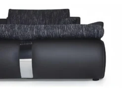 Ensemble Canapé D'angle Panoramique Convertible Et Réversible Noir Et Anthracite AZELMA Et Mur TV Blanc BLAKE -Canapé Soldes Boutique canape 10886005